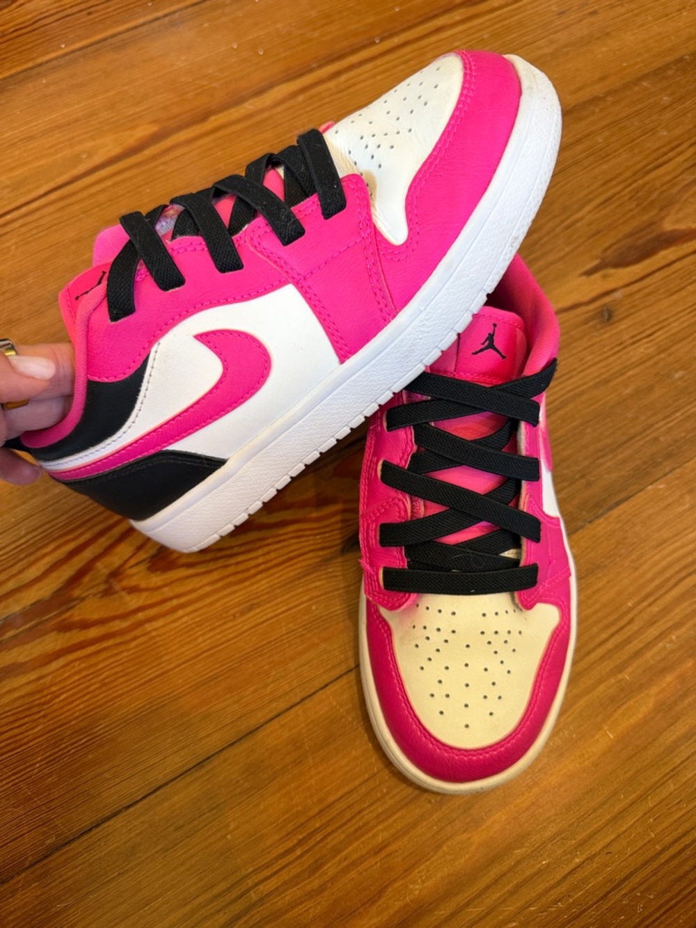 Kids Pink & White Low-Top Nike Air Jordan Sneakers